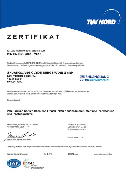 Shuangliang Clyde Bergemann GmbH - Zertifikate - Shuangliang Clyde Bergemann GmbH 